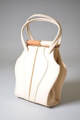 Cream Plastic Structured Handbag with Suede Lining