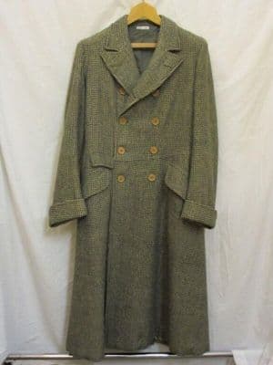 Olive Green Wool Tweed Fur-Lined Motoring Coat