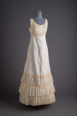 Cream Silk Taffeta Tiered Evening Gown