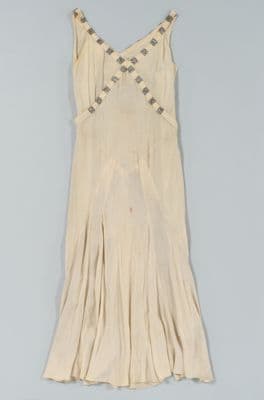 Ivory Synthetic Crepe Bias-Cut Evening Gown