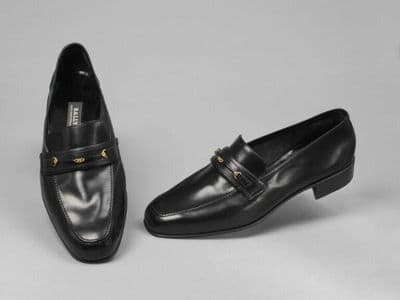 Black Leather Penny Loafers with Strap Detail