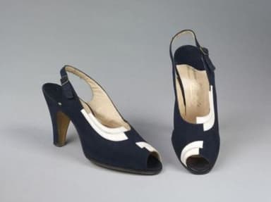 Navy Blue Suede Peep-Toe Pumps with White Appliqué