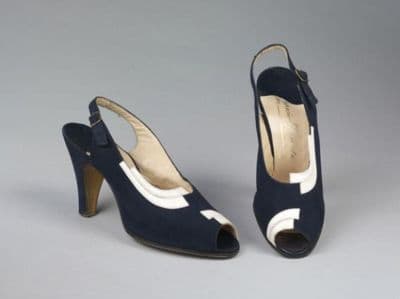 Navy Blue Suede Peep-Toe Pumps with White Appliqué