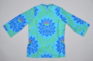 Turquoise Thai Silk Tunic with Lotus Print