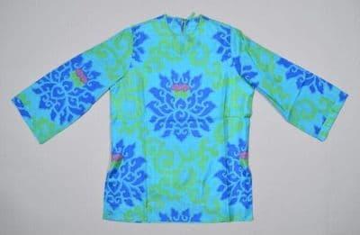 Turquoise Thai Silk Tunic with Lotus Print