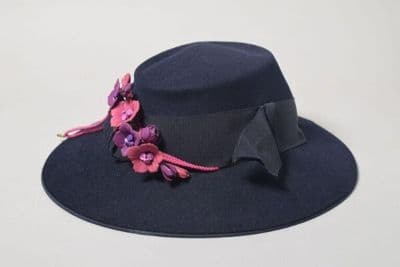 Navy Blue Wide-Brimmed Wool Felt Hat