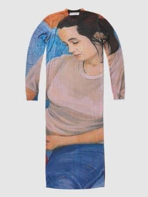 Oversized Knit Dress with Photographic Portrait Print