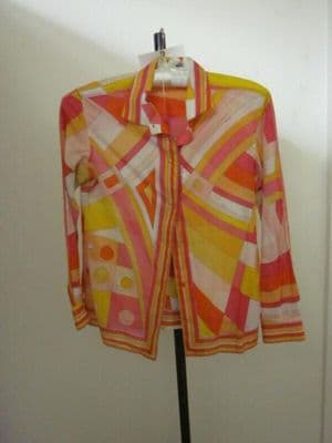 Orange Pink Yellow Printed Cotton Long Sleeve Blouse