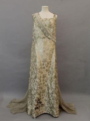 Champagne Silk Brocade Bias-Cut Evening Gown