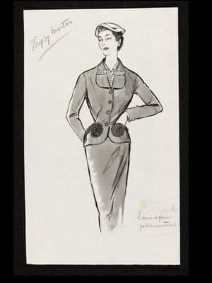 Gray Wool Tailored Skirt Suit with Fitted Jacket