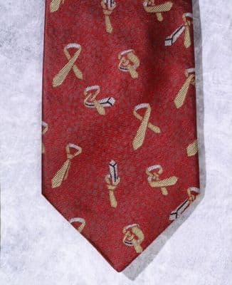 Burgundy Silk Jacquard Necktie with Golden Noose Motifs