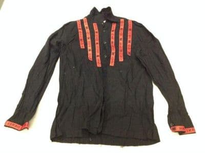 Black Cotton Military-Inspired Dress Shirt with Red Orange Ribbons