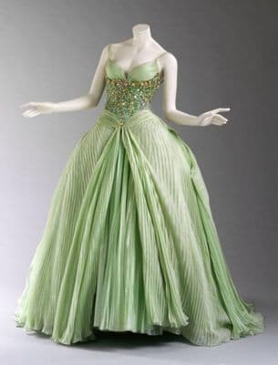 Pale green silk evening dress with pleated skirt and sequin-covered bodice, Atelier Versace, Italy, Spring/Summer 1995
