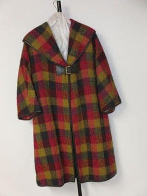 Burgundy Green Plaid Wool Swing Coat
