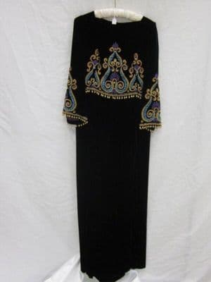 Evening dress, navy blue velvet with beaded decoration, designed by Edwin Hardy Amies, London, 1960s.