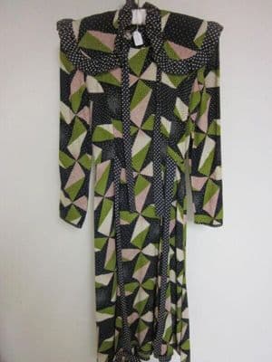 Black Cotton Shift Dress with Geometric Leaf Print