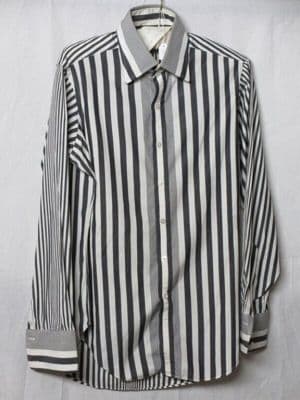 Black and White Striped Cotton Dress Shirt