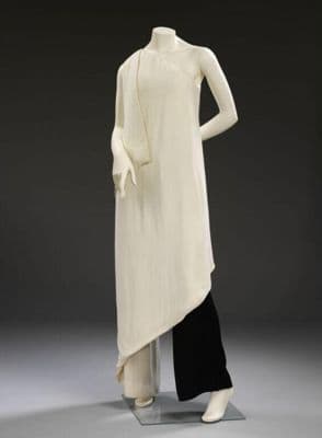 Cream Synthetic Palazzo Pajamas with Asymmetrical Top