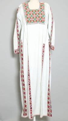 White Cotton Kaftan with Geometric Embroidery