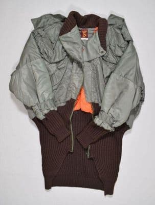 Sage Green Plasticized Fabric Bomber with Wool Sleeves