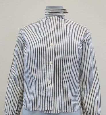 Navy White Striped Cotton Button-Down Blouse