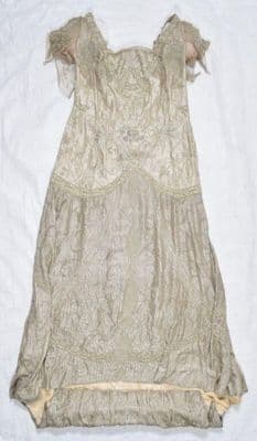 Silver Lamé Court Presentation Gown with Glass Pearls