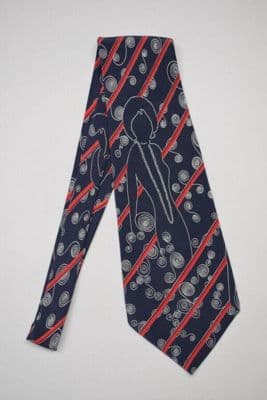 Navy Blue Silk Tie with Red White Stripes