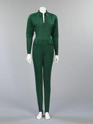 Bodysuit consisting of a machine-knitted viscose leotard with trousers and leather belt, designed by Azzedine Alaïa, France, 1985