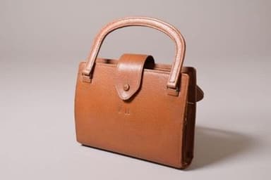 Brown Leather Structured Racing Handbag