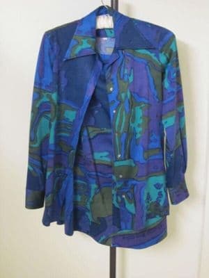 Psychedelic Print Polyester Shirt-Blouse Royal Blue Teal