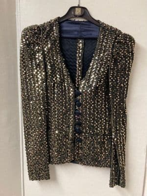 Black Lurex Knit Jacket with Gold Sequin Strips