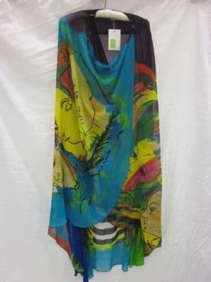 Turquoise Silk Georgette Waterfall Evening Coat