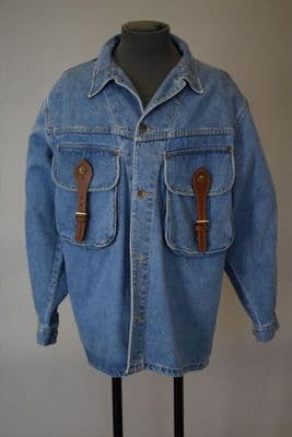 Oversized Medium Blue Denim Jacket with Leather