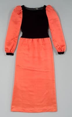 Coral Satin Evening Dress with Black Velveteen Bodice