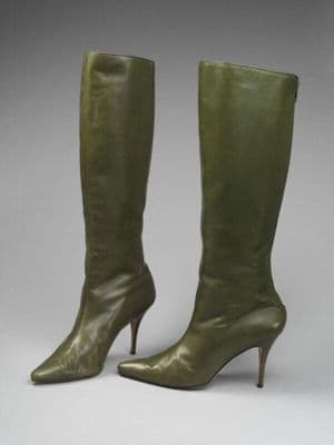 Olive Green Leather Knee-High Stiletto Boots