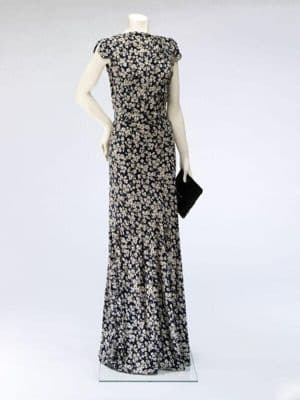 Black and White Printed Silk Evening Gown