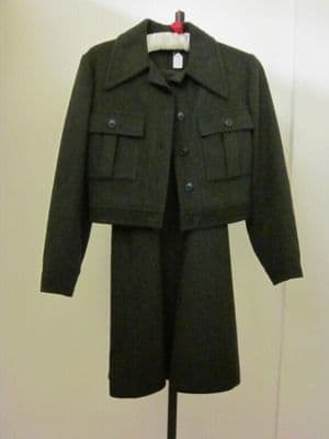 Olive Green Wool Military-Inspired Skirt Suit