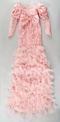 Pink Sequined Lace Mermaid Gown with Ruffled Skirt