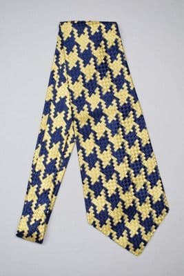 Navy Blue and Golden Yellow Silk Houndstooth Necktie