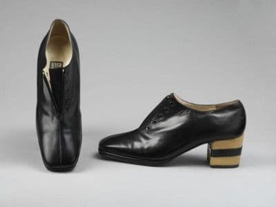 Black Kid Leather Oxford Shoes with Gold Accents