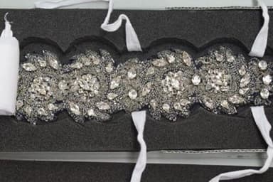 Black Embroidered Evening Belt with Beadwork and Diamantes