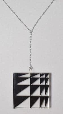 Black White Geometric Screen-Printed Acrylic Pendant Necklace