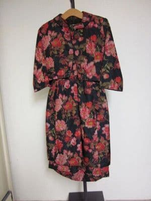 Black Silk Floral Print Dress and Jacket Ensemble