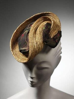 Golden Straw Sculptural Hat with Shot Silk Trim