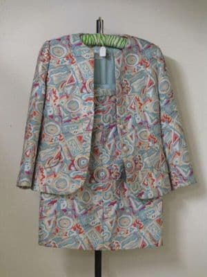 Mixed Fiber Sage Green Abstract Print Skirt Suit