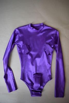 Purple Synthetic Stretch Satin Bodysuit