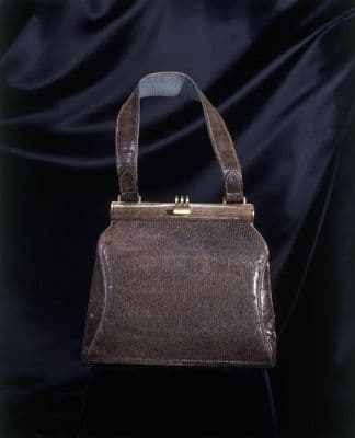 Brown Reptile Skin Frame Handbag with Silk Lining