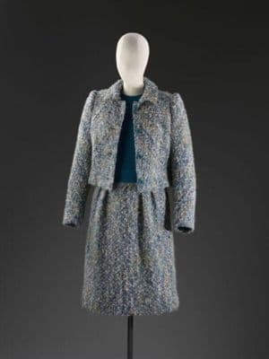 Grey Blue Mohair Tweed Jacket Skirt Suit