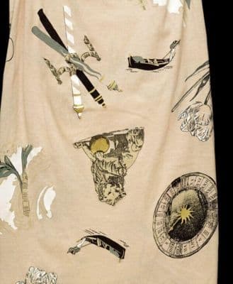 Cream Cotton Jersey A-Line Skirt with Vintage Print