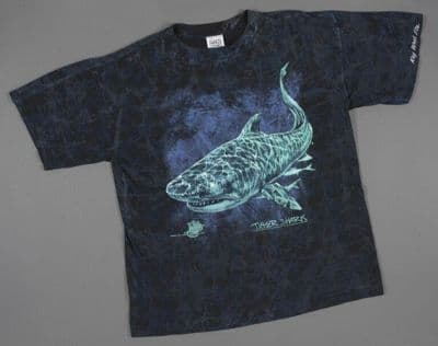 Dark Blue Acid-Washed Cotton Graphic T-Shirt